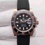 Copy Rolex Submariner Rose Gold Rubber Strap Watch 40mm